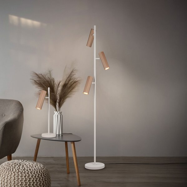 Trio Lighting Стелажна лампа Soka, кафява/сива, височина 150 cm, метал, 3-степенна., Кафяв / ръждив, Дневна/трапезария, Метал, Модерен