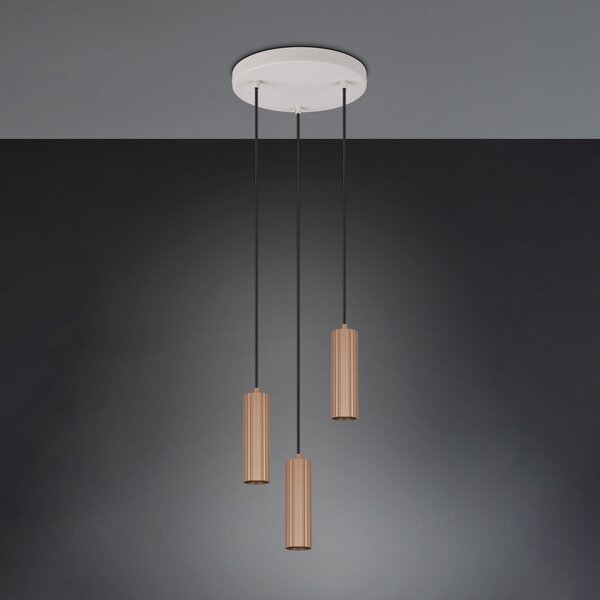 Trio Lighting Висяща лампа Soka, кафява/сива, Ø 28 cm, метал, 3-пластова., Затъмняване, Кафяв / ръждив, Дневна/трапезария, Метал, Модерен
