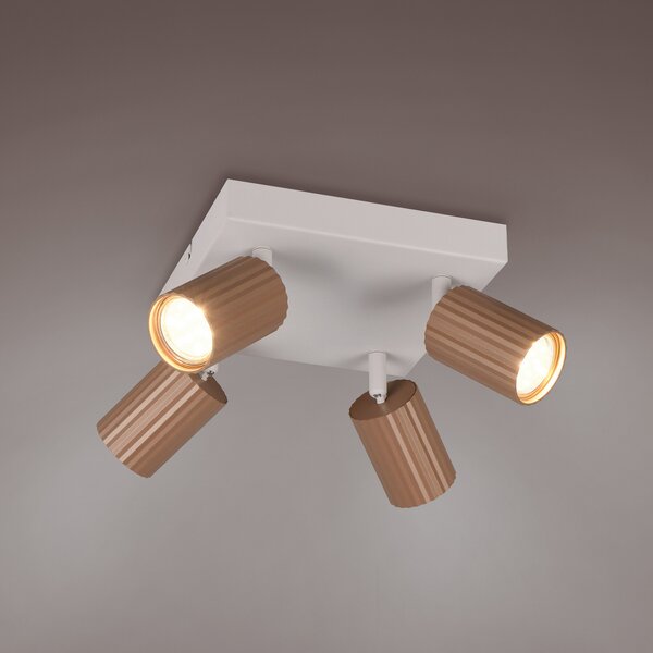 Trio Lighting Тавански прожектор Soka, кафяв/сив, дължина 20 cm, метал, 4-крилен., Затъмняване, Кафяв / ръждив, Дневна/трапезария, Метал, Модерен
