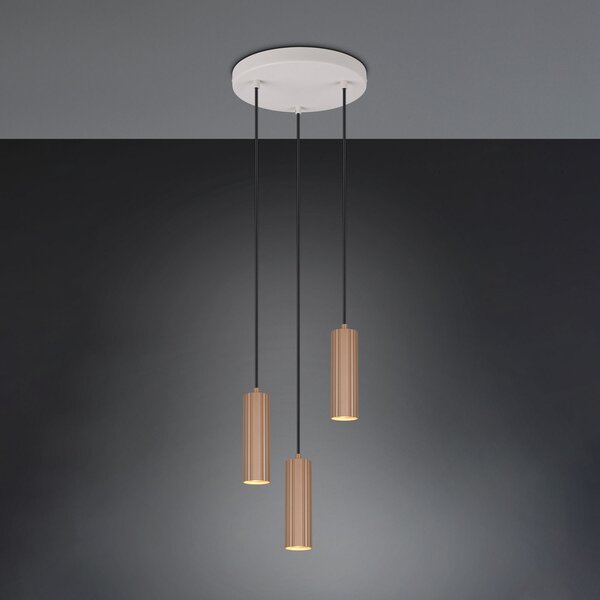 Trio Lighting Висяща лампа Soka, кафява/сива, Ø 28 cm, метал, 3-пластова., Затъмняване, Кафяв / ръждив, Дневна/трапезария, Метал, Модерен