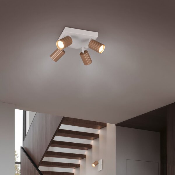 Trio Lighting Тавански прожектор Soka, кафяв/сив, дължина 20 cm, метал, 4-крилен., Затъмняване, Кафяв / ръждив, Дневна/трапезария, Метал, Модерен
