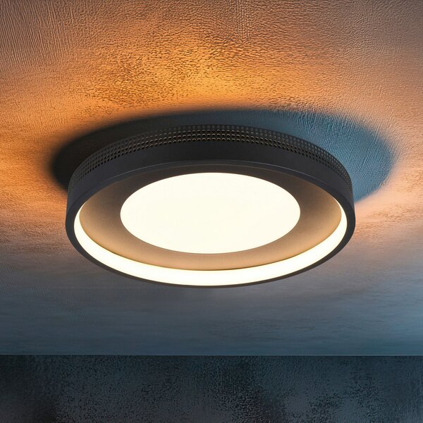 Trio Lighting LED таванска лампа Solea, матово черна, Ø 40 cm, пластмаса, Черен, Дневна/трапезария, Пластмаса, Модерен