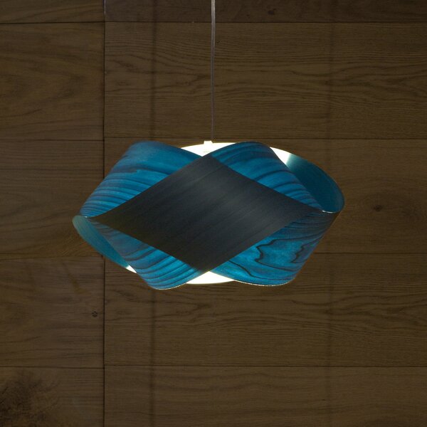 LZF LAMPS висяща лампа Nut, синьо/никелово, дължина 42 cm, дърво, Затъмняване, Син, Дневна/трапезария, Дървесина, Дизайн