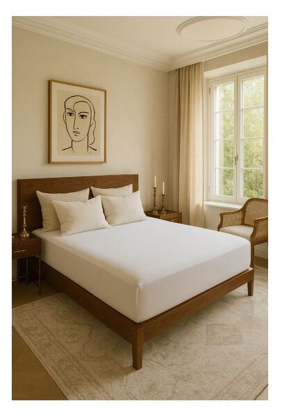 Бял еластичен чаршаф от памук Renforcé 200x140 cm Ranforce – Mila Home Luxury