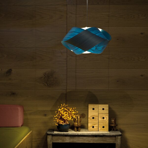LZF LAMPS висяща лампа Nut, синьо/никелово, дължина 42 cm, дърво, Затъмняване, Син, Дневна/трапезария, Дървесина, Дизайн