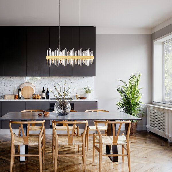 By Rydéns LED висяща лампа Triumph Bar от Rydens, 80 cm, месинг, прозрачна, Прозрачен, Дневна/трапезария, Стъкло, Модерен