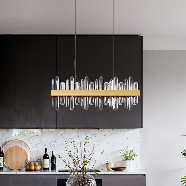 By Rydéns LED висяща лампа Triumph Bar от Rydens, 80 cm, месинг, прозрачна, Прозрачен, Дневна/трапезария, Стъкло, Модерен