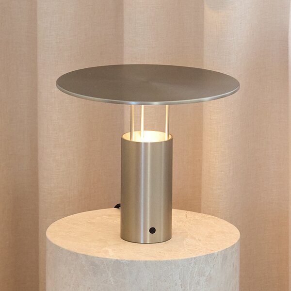 Piet Hein LED настолна лампа Tempel280, сребриста, височина 24,5 cm, Затъмняване, Металик, спалня, Алуминий, Дизайн