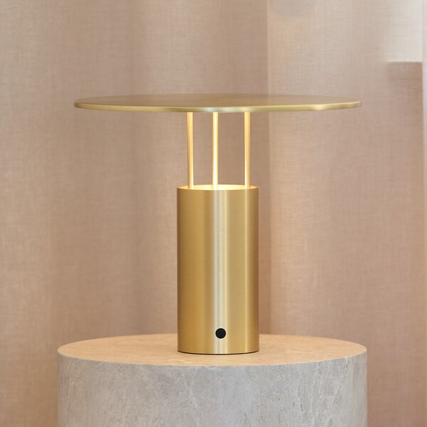Piet Hein LED настолна лампа Tempel280, месинг, височина 24,5 cm, Затъмняване, Злато / месинг, спалня, Алуминий, Дизайн