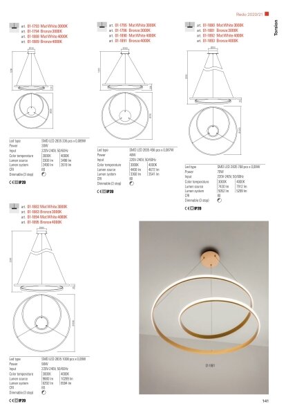 Redo 01-1796 - LED полилей на кабел TORSION LED/40W/230V бронзов