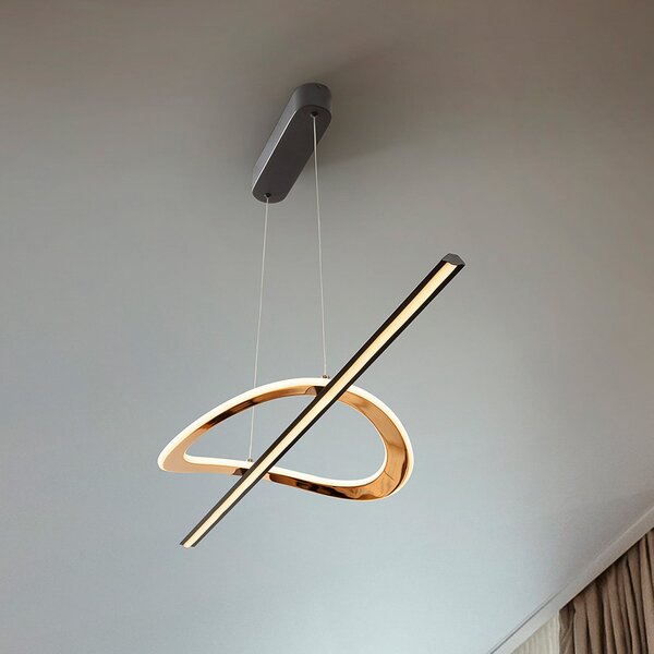 Schuller Valencia LED висяща лампа Enora, черно/златисто, дължина 120 cm, CCT, Затъмняване, Черен, Дневна/трапезария, Алуминий, Модерен