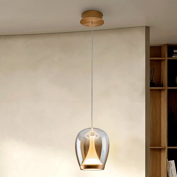 Schuller Valencia LED висяща лампа Suspiro, Ø 18 cm, златисто-кехлибарено, стъкло, Бежов, Дневна/трапезария, Стъкло