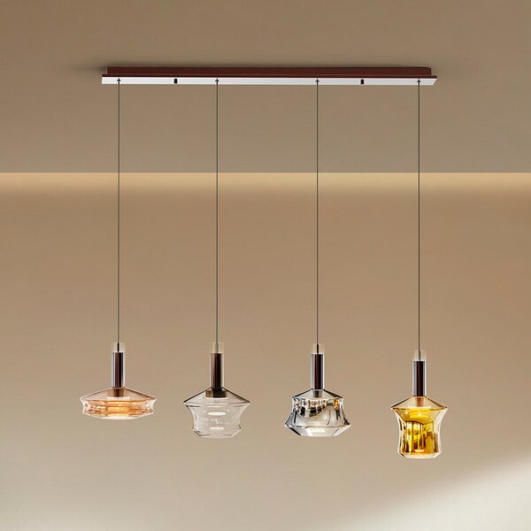 Schuller Valencia LED висяща лампа Scarlett, цветна, дължина 108 cm, стъкло, 4-крилна., Затъмняване, Многоцветен, Дневна/трапезария, Стъкло