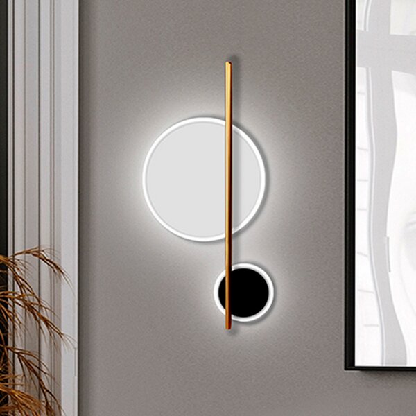 Schuller Valencia LED стенна лампа Duo, височина 52 cm, черно/златисто, метал, Злато / месинг, Дневна/трапезария, Алуминий, Модерен