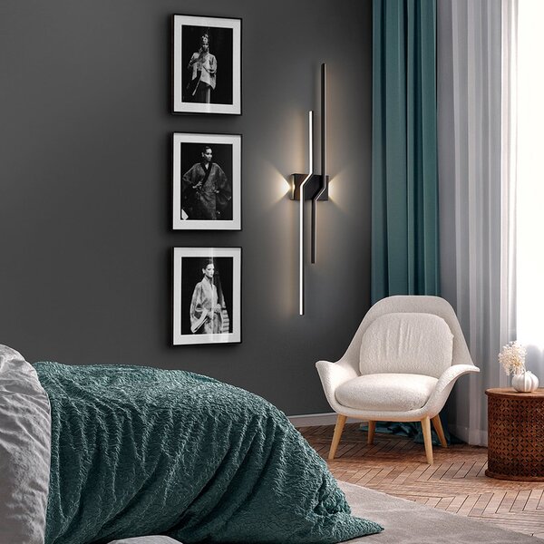Schuller Valencia LED стенна лампа Zig Zag, височина 100 cm, черна, метал, 4-крилна., Черен, Дневна/трапезария, Алуминий, Модерен