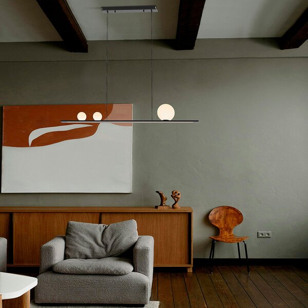 Schuller Valencia LED висяща лампа Mila, черна, дължина 120 cm, метал, Затъмняване, Черен, Дневна/трапезария, Алуминий, Модерен