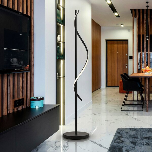 Schuller Valencia LED стояща лампа Boa, височина 170 cm, черна, метал, Черен, Дневна/трапезария, Алуминий, Модерен
