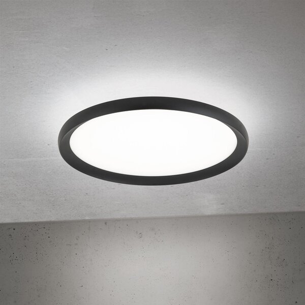 ORION LED таванска лампа Kant, Ø 40 cm, черна, CCT метал/пластмаса, Затъмняване, Черен, Дневна/трапезария, Алуминий, Модерен