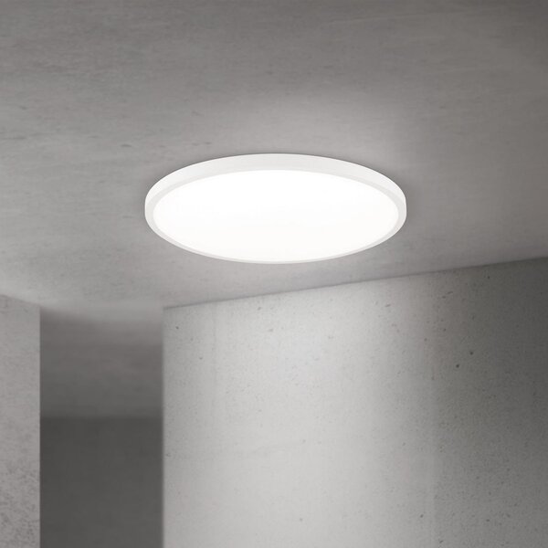 ORION LED таванска лампа Disc, бяла Ø 60 cm, CCT, метал/пластмаса, Затъмняване, Бял, Дневна/трапезария, Алуминий, Модерен