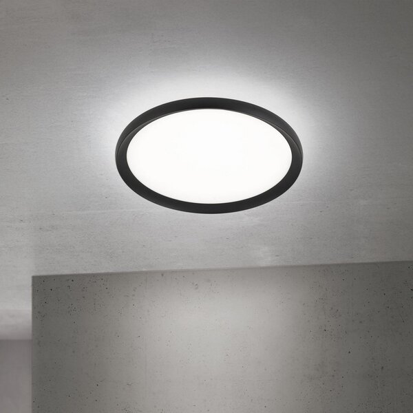 ORION LED таванска лампа Kant, Ø 40 cm, черна, CCT метал/пластмаса, Затъмняване, Черен, Дневна/трапезария, Алуминий, Модерен