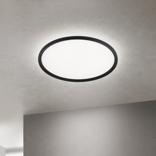 ORION LED таванска лампа Kant, Ø 60 cm, черна, CCT метал/пластмаса, Затъмняване, Черен, Дневна/трапезария, Алуминий, Модерен