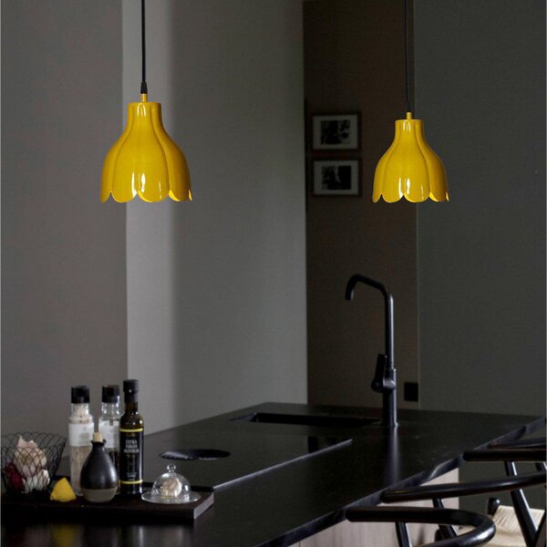 PR Home Висяща лампа Tulippa, жълта, Ø 17 cm, щепсел, E27, Жълт, Дневна/трапезария, Метал, Скандинавски