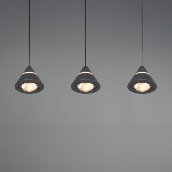 Trio Lighting LED висяща лампа Romeo, дължина 55 cm, черна, метал, 3-крилна., Черен, Дневна/трапезария, Метал, Модерен