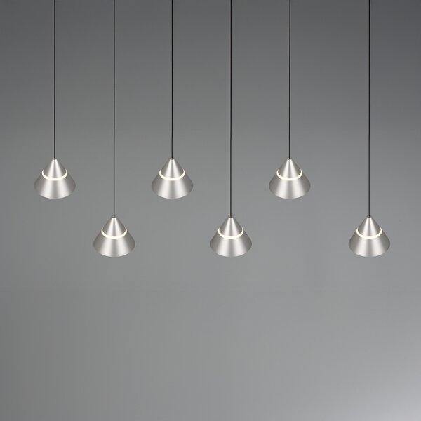 Trio Lighting LED висяща лампа Romeo, дължина 75 cm, никелов цвят, метал, 6-светлинна., Металик, Дневна/трапезария, Метал, Модерен