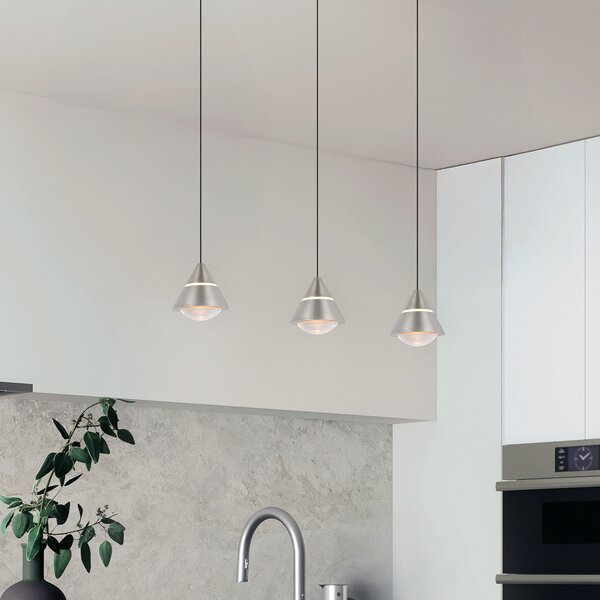 Trio Lighting LED висяща лампа Romeo Дължина 55 cm никелово метално покритие 3-крило., Металик, Дневна/трапезария, Метал, Модерен
