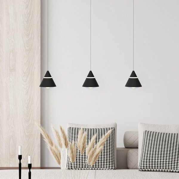 Trio Lighting LED висяща лампа Romeo, дължина 55 cm, черна, метал, 3-крилна., Черен, Дневна/трапезария, Метал, Модерен