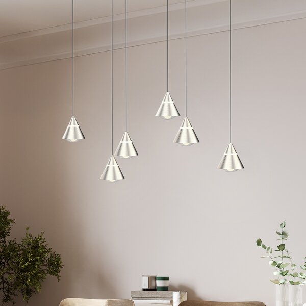 Trio Lighting LED висяща лампа Romeo, дължина 75 cm, никелов цвят, метал, 6-светлинна., Металик, Дневна/трапезария, Метал, Модерен