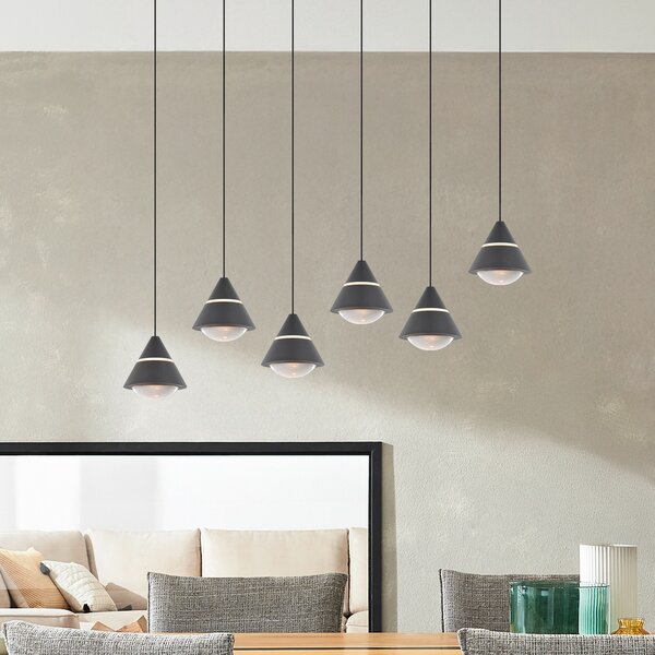 Trio Lighting LED висяща лампа Romeo, дължина 75 cm, черна, метал, 6-крилна., Черен, Дневна/трапезария, Метал, Модерен