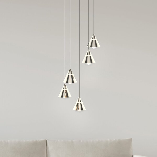 Trio Lighting LED висяща лампа Romeo, Ø 28 cm, никелов цвят, метал, 5-светлинна., Металик, Дневна/трапезария, Метал, Модерен