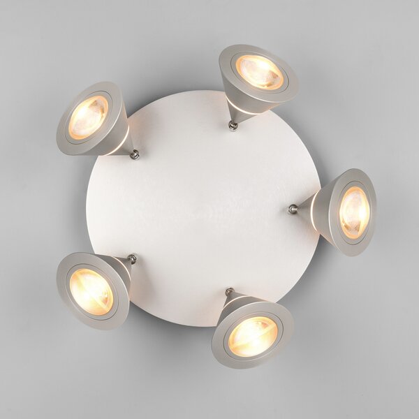 Trio Lighting LED тавански прожектор Romeo, Ø 30 cm, никелов цвят, 5-крилен., Металик, Дневна/трапезария, Метал, Модерен