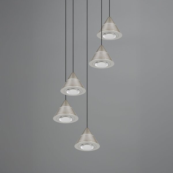Trio Lighting LED висяща лампа Romeo, Ø 28 cm, никелов цвят, метал, 5-светлинна., Металик, Дневна/трапезария, Метал, Модерен