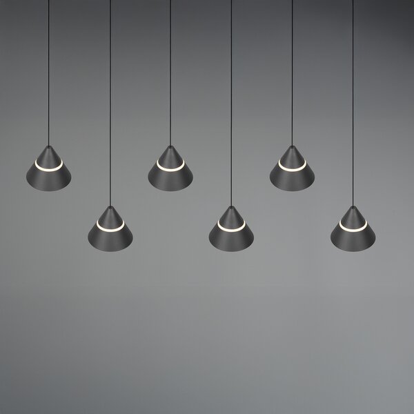 Trio Lighting LED висяща лампа Romeo, дължина 75 cm, черна, метал, 6-крилна., Черен, Дневна/трапезария, Метал, Модерен