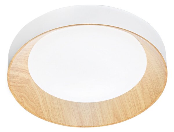 Luce Ambiente Design LED плафон Arka, Ø 40 cm, бял/с дървесен вид, метал, CCT, Бял, Дневна/трапезария, Метал, Модерен