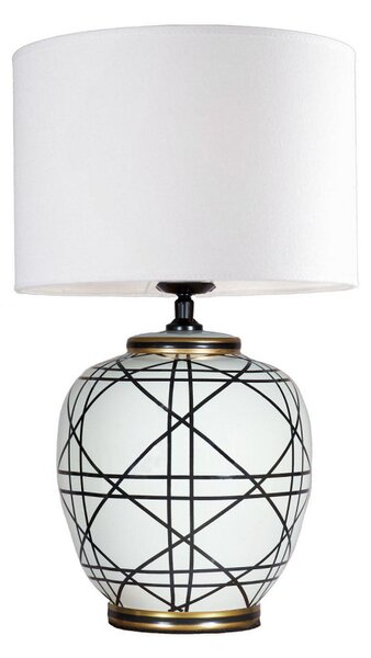 PR Home Настолна лампа New York, бяла, височина 61 cm, керамика, Бял, Дневна/трапезария, Плат / текстил