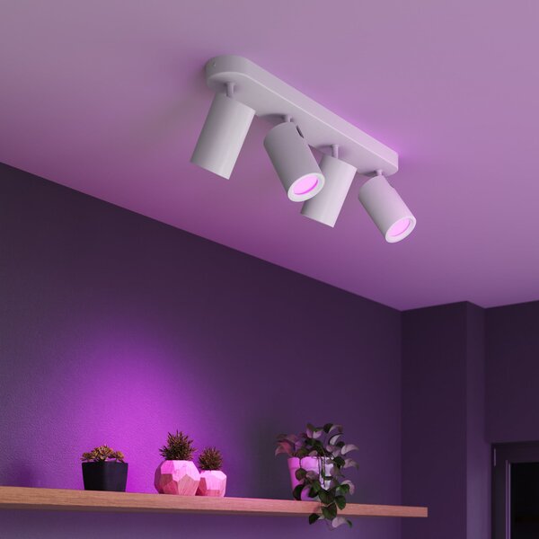 Calex Smart тавански спот бял дължина 49 cm 4-светлинен GU10-LED RGBW, Затъмняване, Бял, Дневна/трапезария, Метал, Модерен, Полукръгъл таван с разстояния