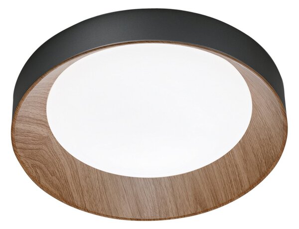Luce Ambiente Design LED плафон Arka, Ø 40 cm, черен/с дървесен вид, метал CCT, Черен, Дневна/трапезария, Метал, Модерен