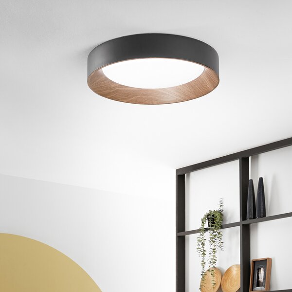 Luce Ambiente Design LED плафон Arka, Ø 50 cm, черен, метал, CCT, Черен, Дневна/трапезария, Метал, Модерен