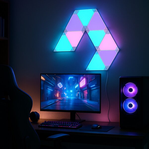 Calex Smart LED стенна лампа TRIANGLES, 9 части, RGBW, димер, Затъмняване, Бял, Дневна/трапезария, Пластмаса, Модерен