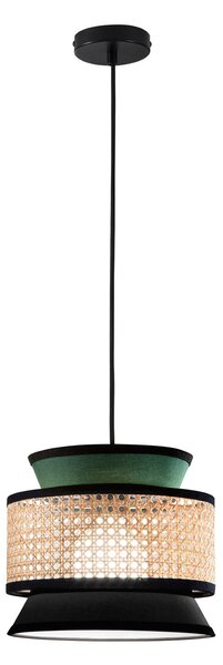 Luce Ambiente Design Висяща лампа Gazebo, зелена/черна/естествена, Ø 26 cm, плат/ротан, Затъмняване, Зелен, Дневна/трапезария, Плат / текстил
