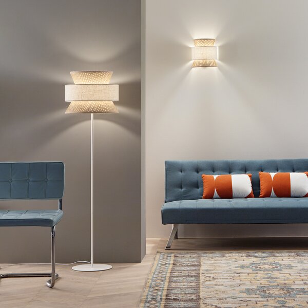 Luce Ambiente Design Степен лампа Gazebo, натурален/бежов, височина 147 cm, ратан/плат, Бежов, Дневна/трапезария, Дървесина