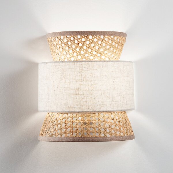 Luce Ambiente Design Стена лампа Gazebo, натурален/бежов, ширина 24 cm, ратан/плат, Затъмняване, Дърво, Дневна/трапезария, Дървесина