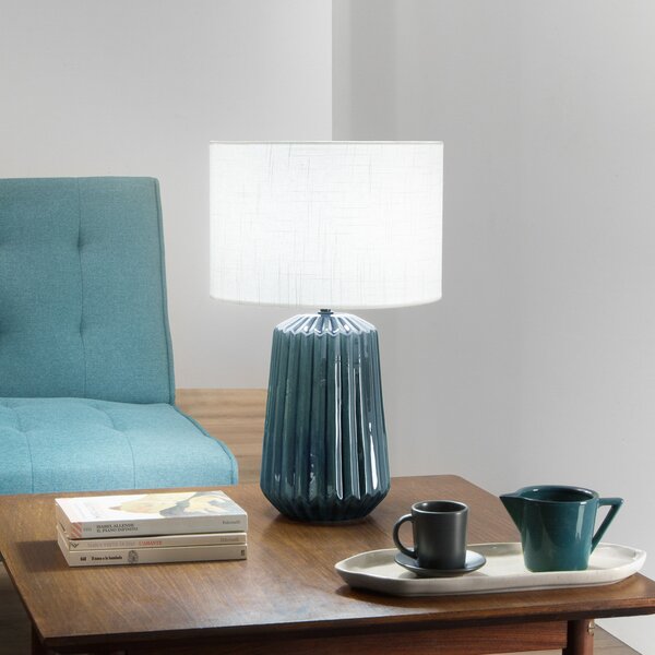 Luce Ambiente Design Настолна лампа Kiowa, височина 46 cm, синьо/бяло, керамика/плат, Син, Дневна/трапезария, Керамика