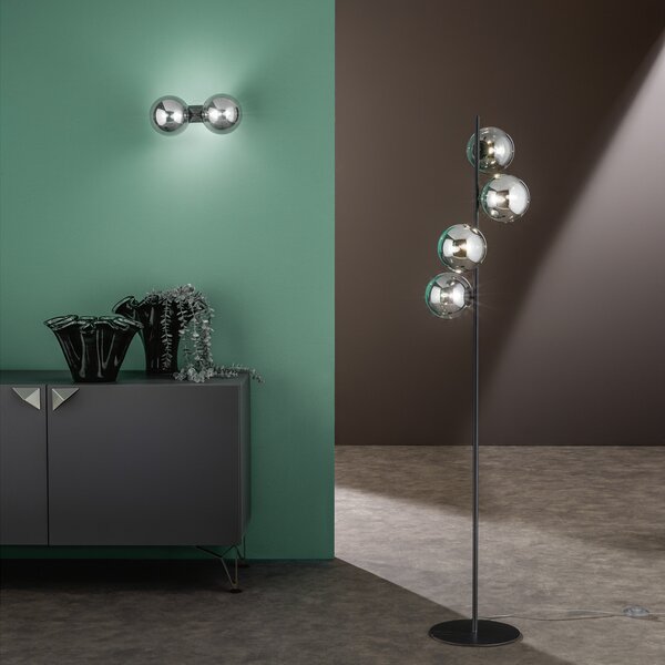 Luce Ambiente Design Стенна лампа HONEY, височина 34 см, черно/тъмно сиво, с 2 лампи, Затъмняване, Черен, Дневна/трапезария, Стъкло