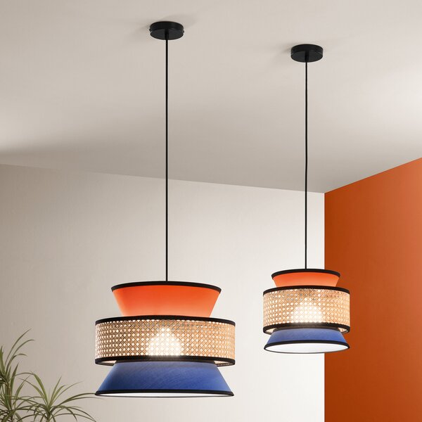 Luce Ambiente Design Висяща лампа Gazebo, оранжева/синя/естествена, Ø 40 cm, плат/ротан, Затъмняване, Оранжев, Дневна/трапезария, Плат / текстил