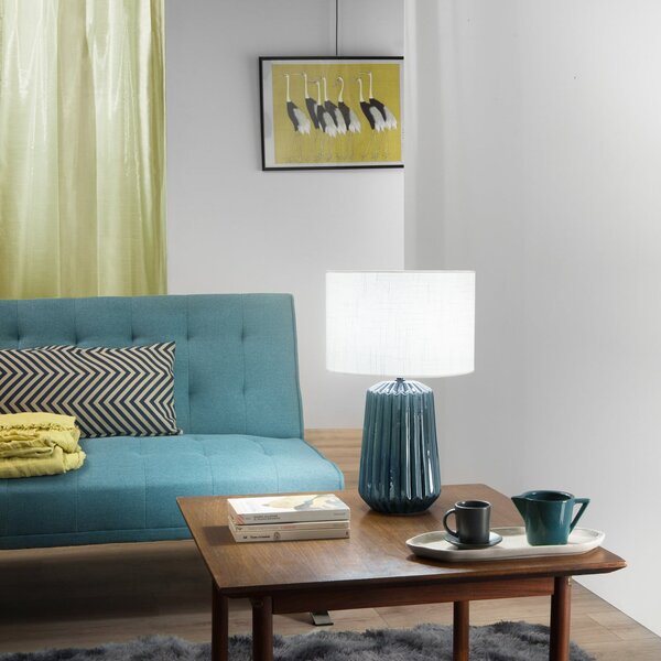 Luce Ambiente Design Настолна лампа Kiowa, височина 46 cm, синьо/бяло, керамика/плат, Син, Дневна/трапезария, Керамика