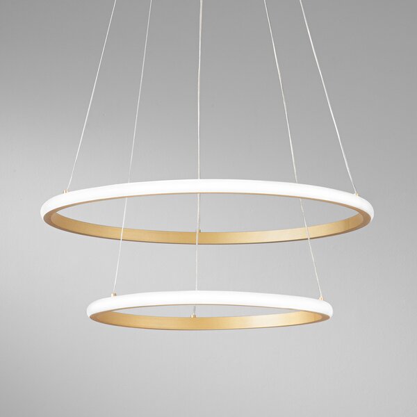 Luce Ambiente Design LED висяща лампа Axis, Ø 60/40 cm, златист метал CCT, RGB, Злато / месинг, Дневна/трапезария, Метал, Модерен